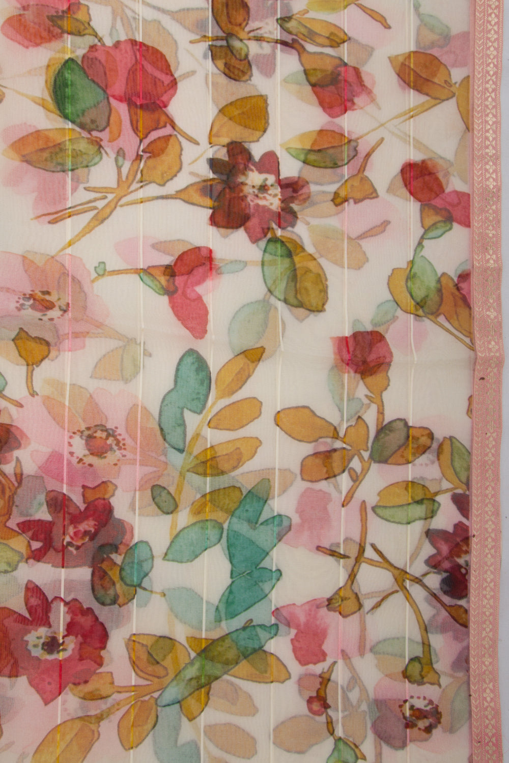 Organza Floral Printed White Saree