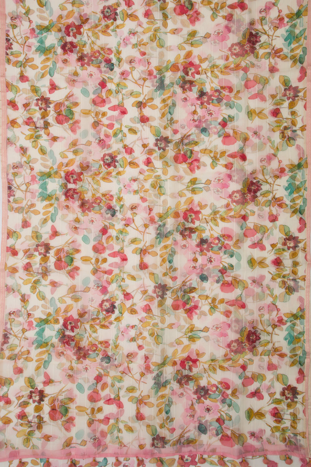 Organza Floral Printed White Saree