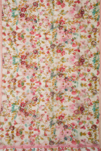 Organza Floral Printed White Saree