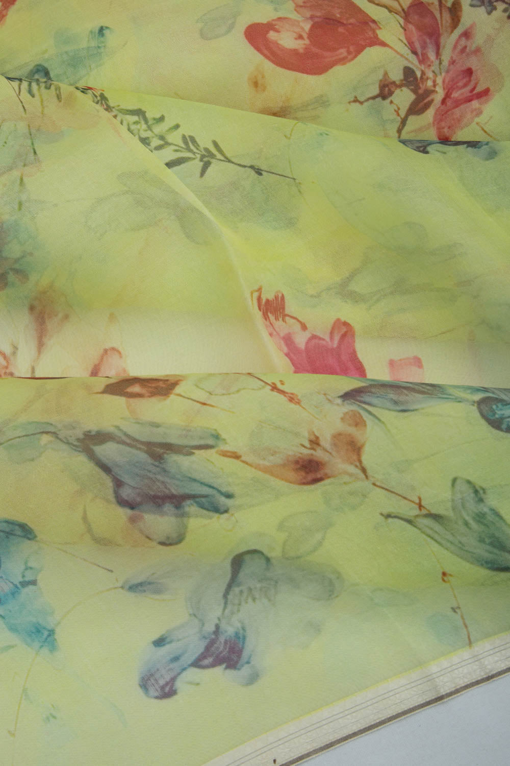 Organza Floral Printed Green Saree