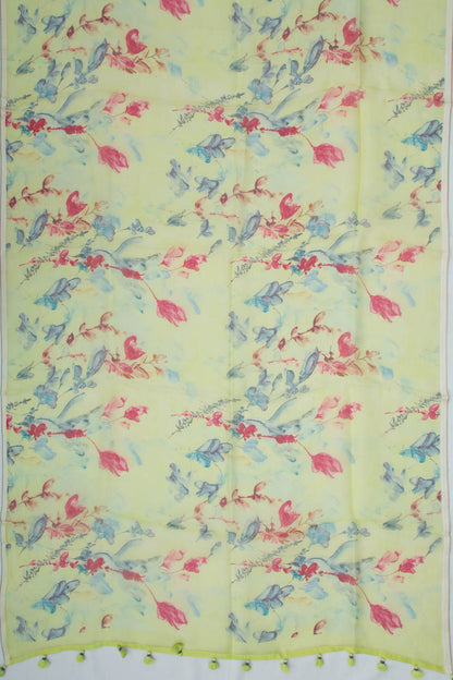 Organza Floral Printed Green Saree
