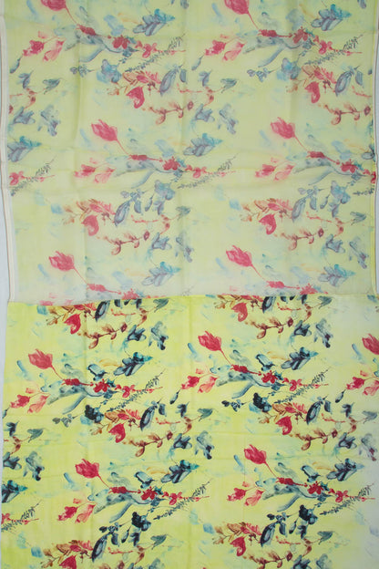 Organza Floral Printed Green Saree