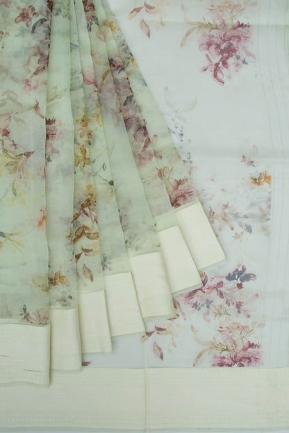 Organza Floral Printed Pastel Green Saree