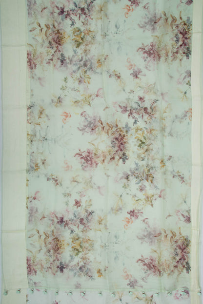 Organza Floral Printed Pastel Green Saree