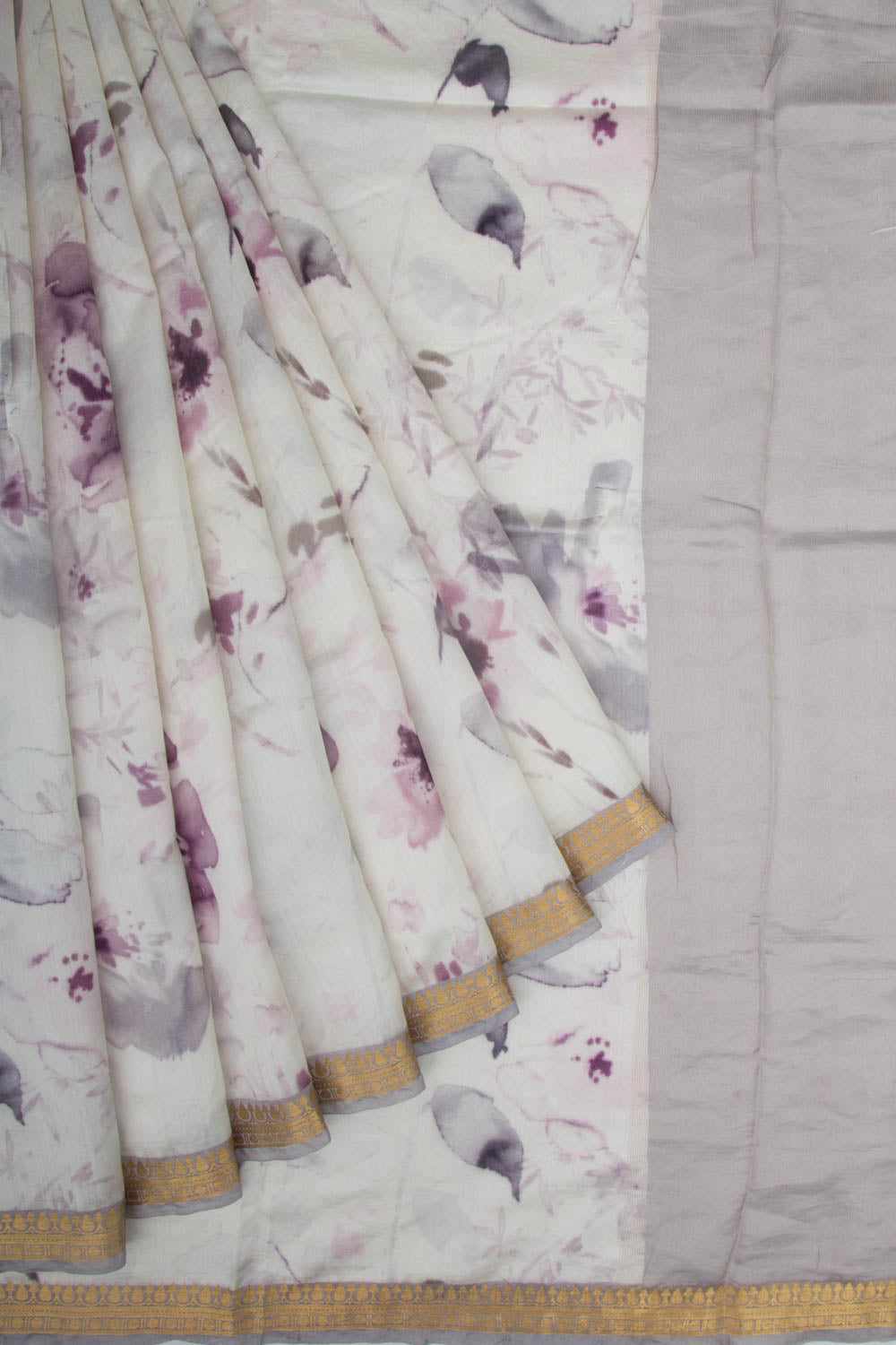 Chiniya Silk Printed Off-White Saree