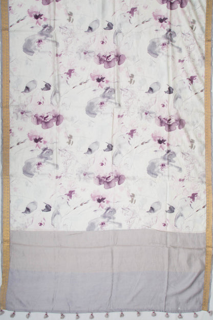 Chiniya Silk Printed Off-White Saree