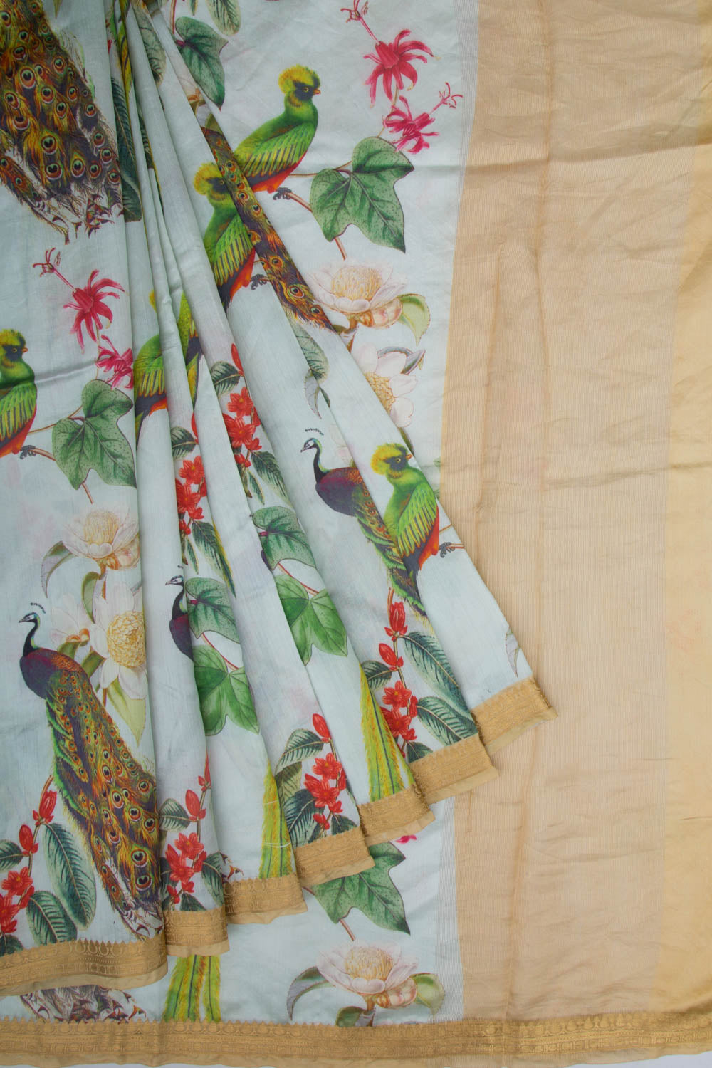 Chiniya Silk Printed Green Saree