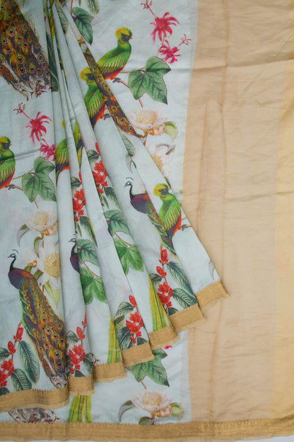 Chiniya Silk Printed Green Saree
