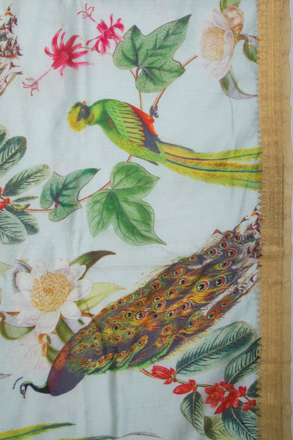 Chiniya Silk Printed Green Saree