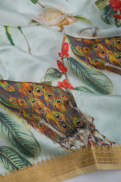 Chiniya Silk Printed Green Saree