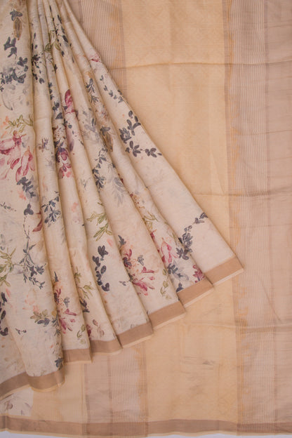 Tussar Floral Printed Cream Saree