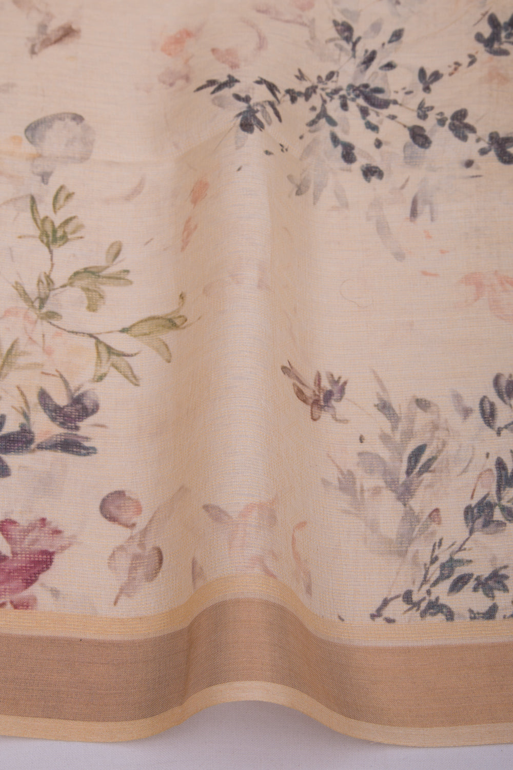Tussar Floral Printed Cream Saree
