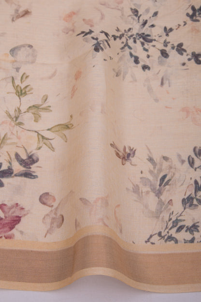 Tussar Floral Printed Cream Saree