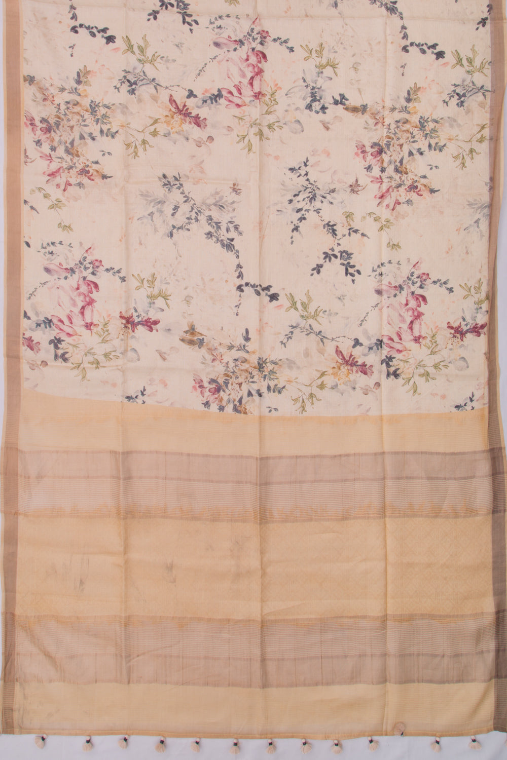 Tussar Floral Printed Cream Saree