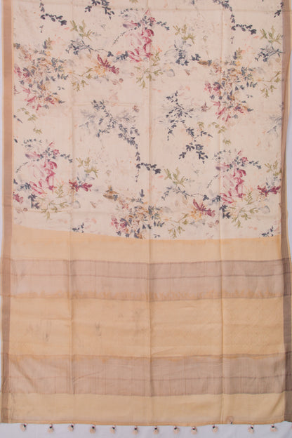 Tussar Floral Printed Cream Saree