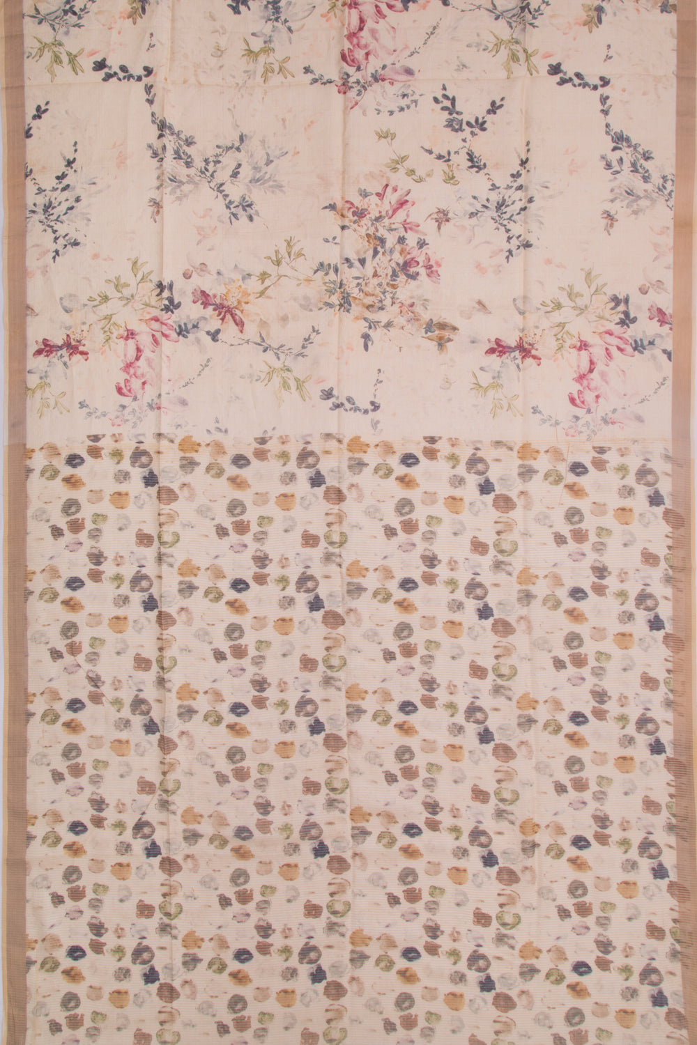 Tussar Floral Printed Cream Saree