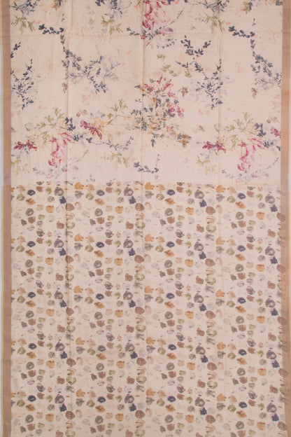 Tussar Floral Printed Cream Saree