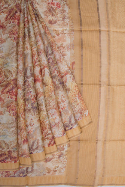 Tussar Floral Printed Cream Saree
