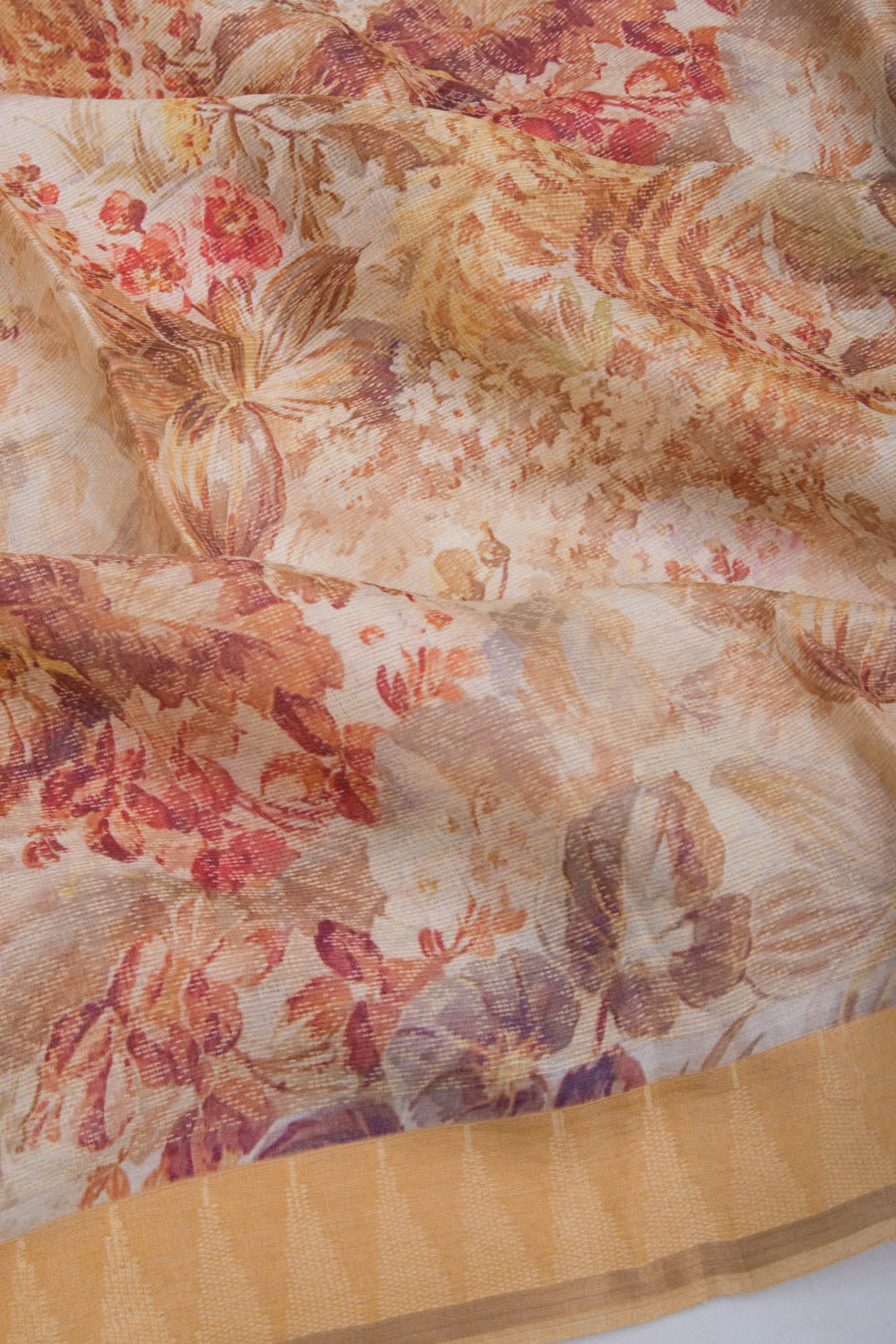 Tussar Floral Printed Cream Saree