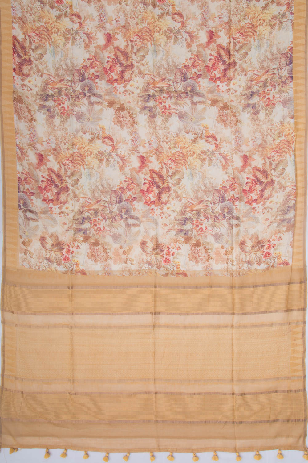 Tussar Floral Printed Cream Saree