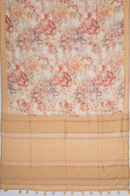 Tussar Floral Printed Cream Saree