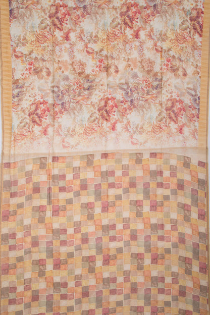 Tussar Floral Printed Cream Saree