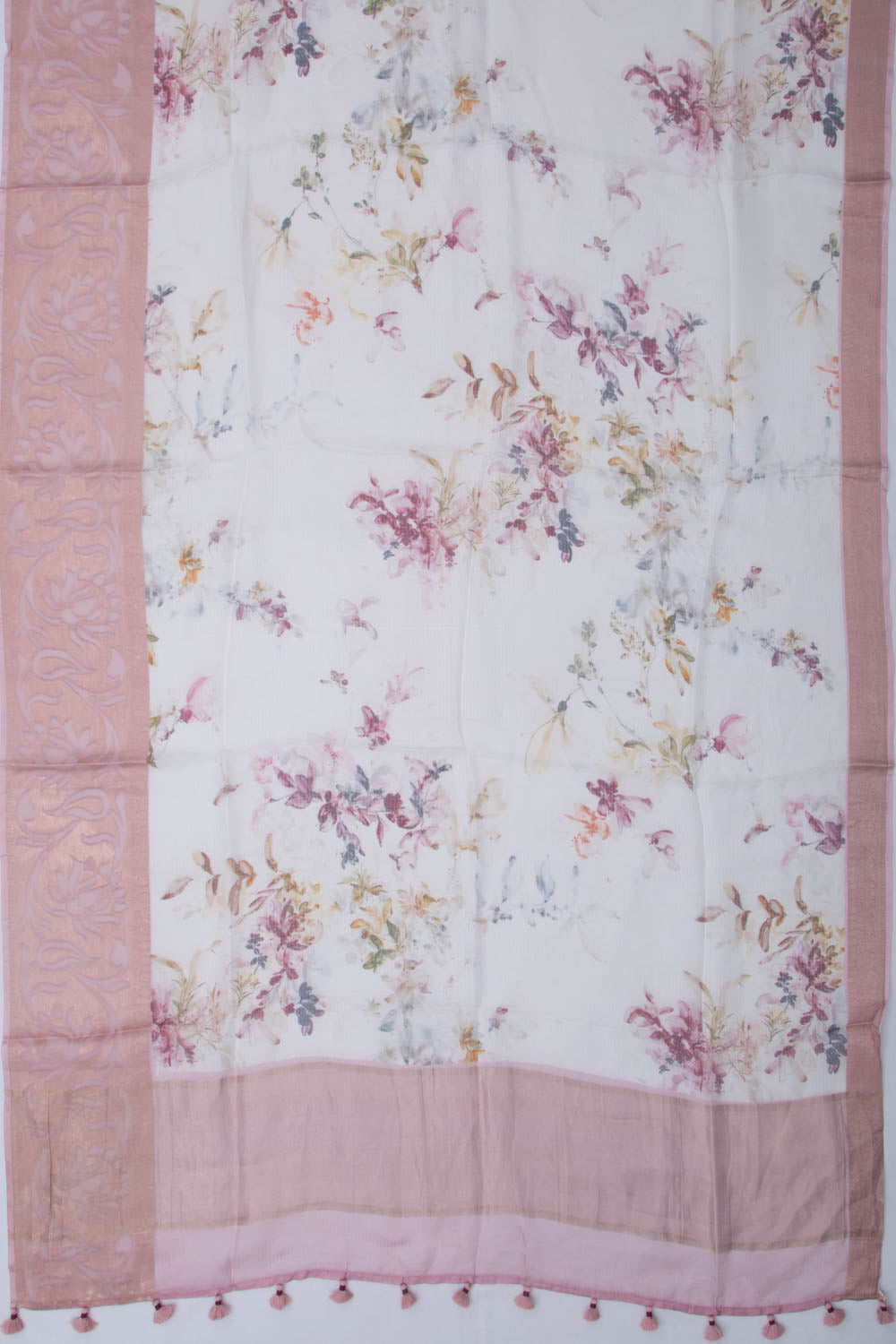 Soft Kota Silk Floral Printed White Saree