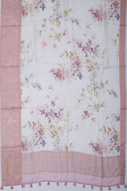 Soft Kota Silk Floral Printed White Saree