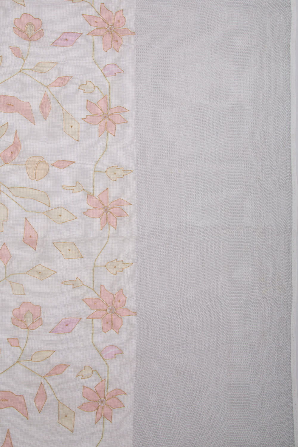 Soft Kota Silk Floral Printed White Saree