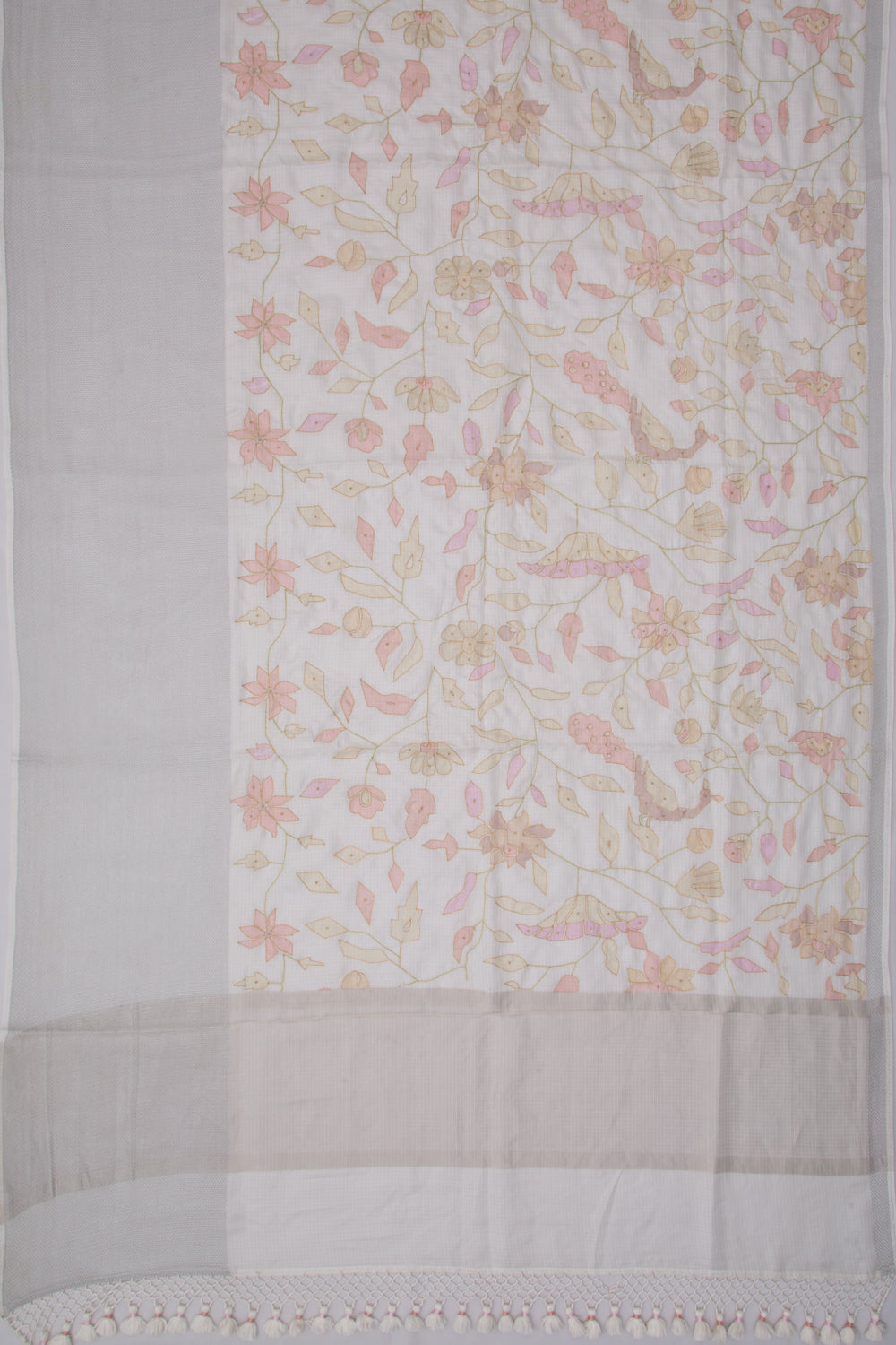 Soft Kota Silk Floral Printed White Saree