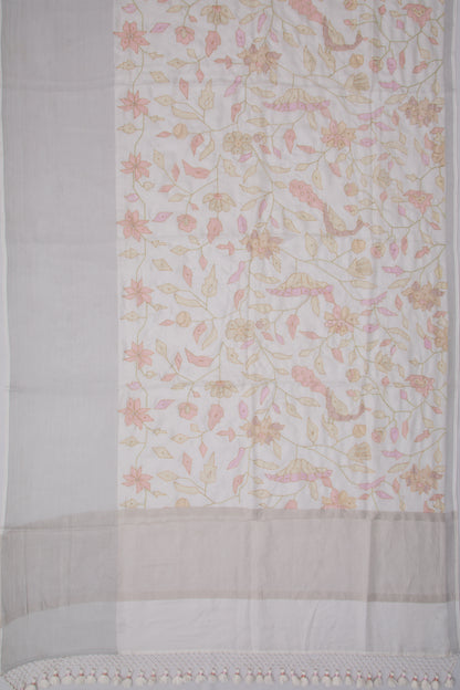 Soft Kota Silk Floral Printed White Saree