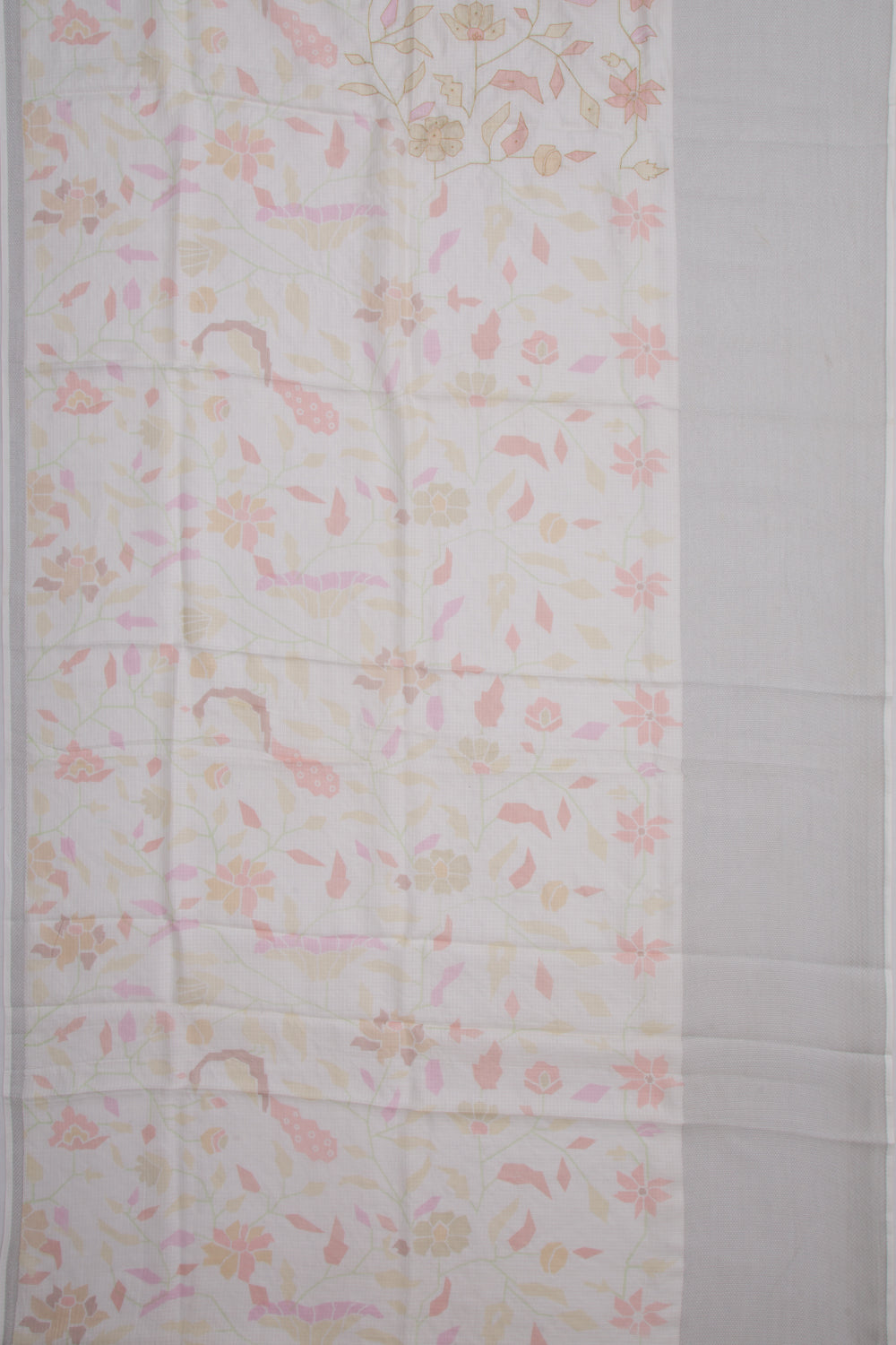 Soft Kota Silk Floral Printed White Saree