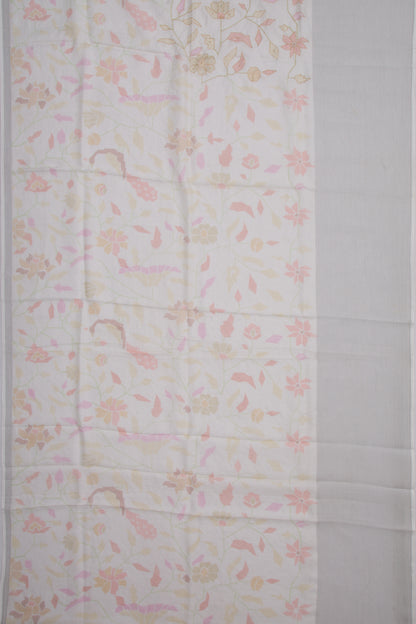 Soft Kota Silk Floral Printed White Saree