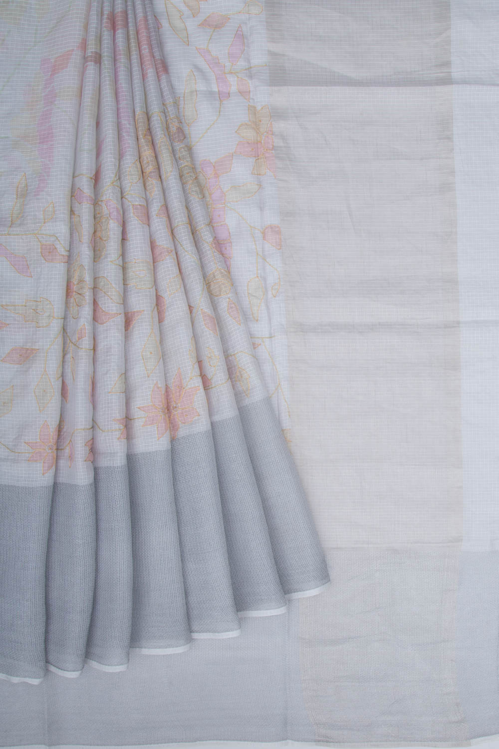 Soft Kota Silk Floral Printed White Saree