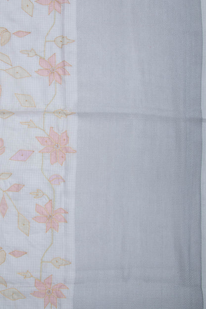 Soft Kota Silk Floral Printed White Saree