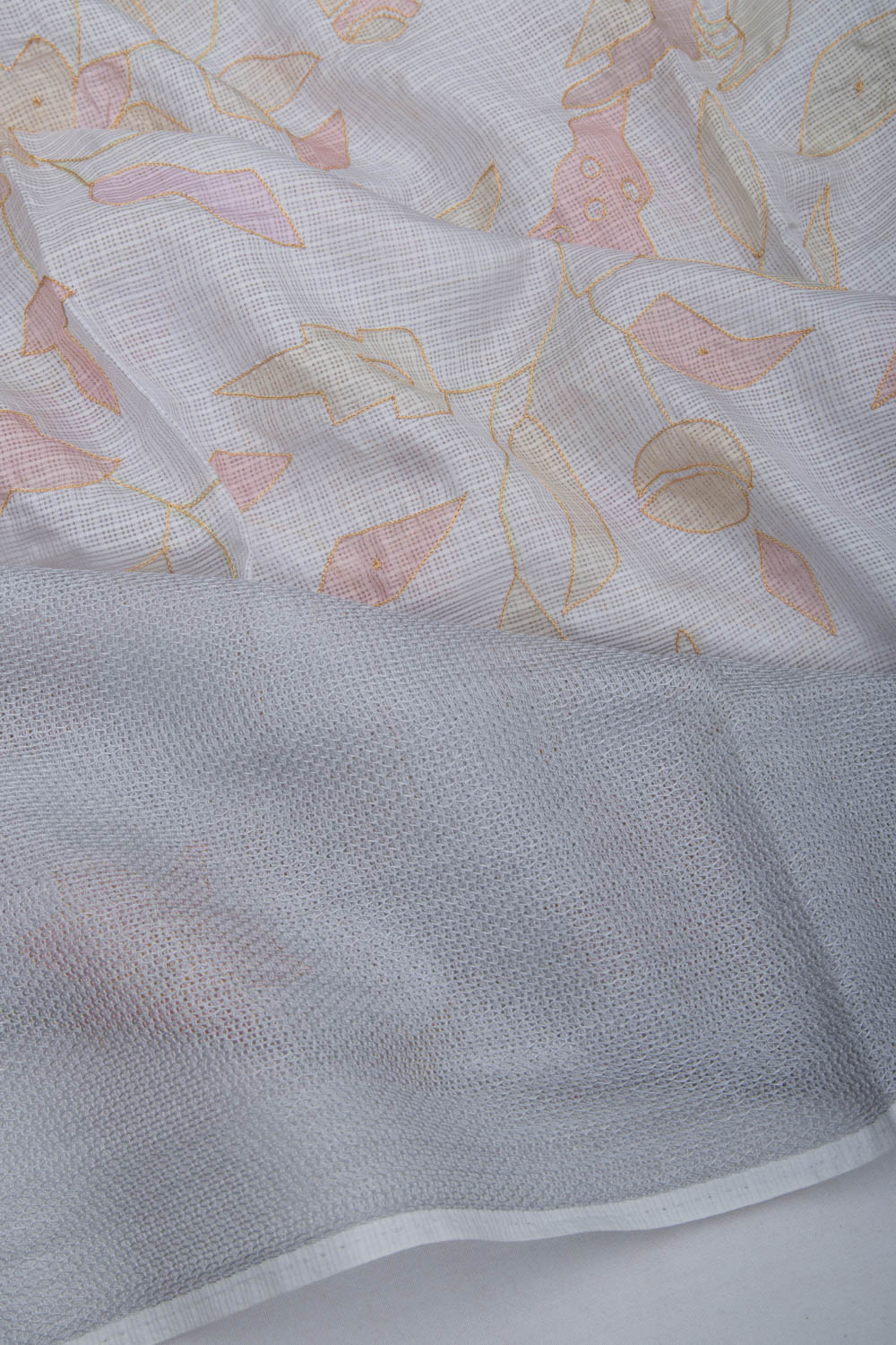 Soft Kota Silk Floral Printed White Saree