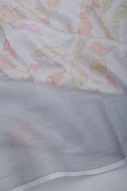 Soft Kota Silk Floral Printed White Saree