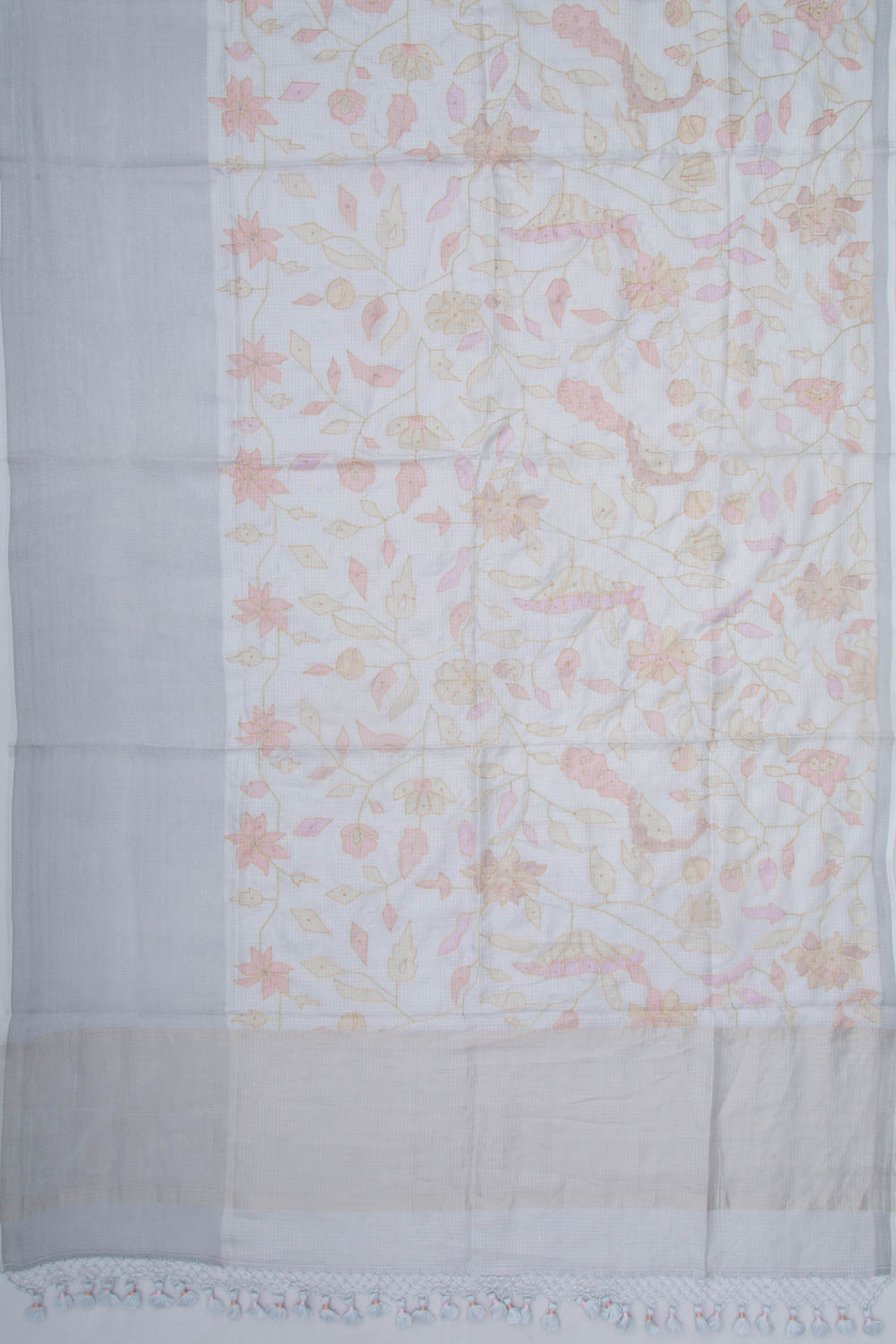 Soft Kota Silk Floral Printed White Saree