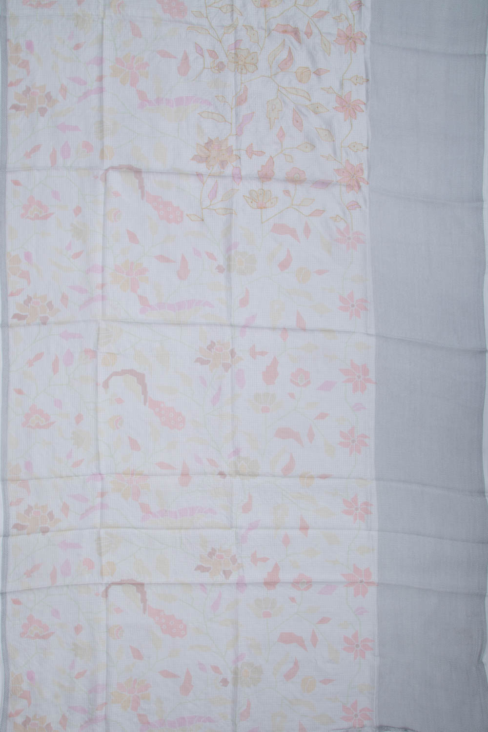 Soft Kota Silk Floral Printed White Saree