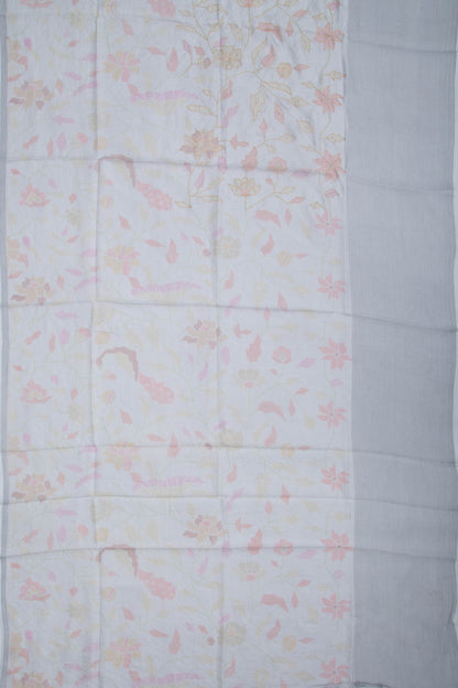 Soft Kota Silk Floral Printed White Saree
