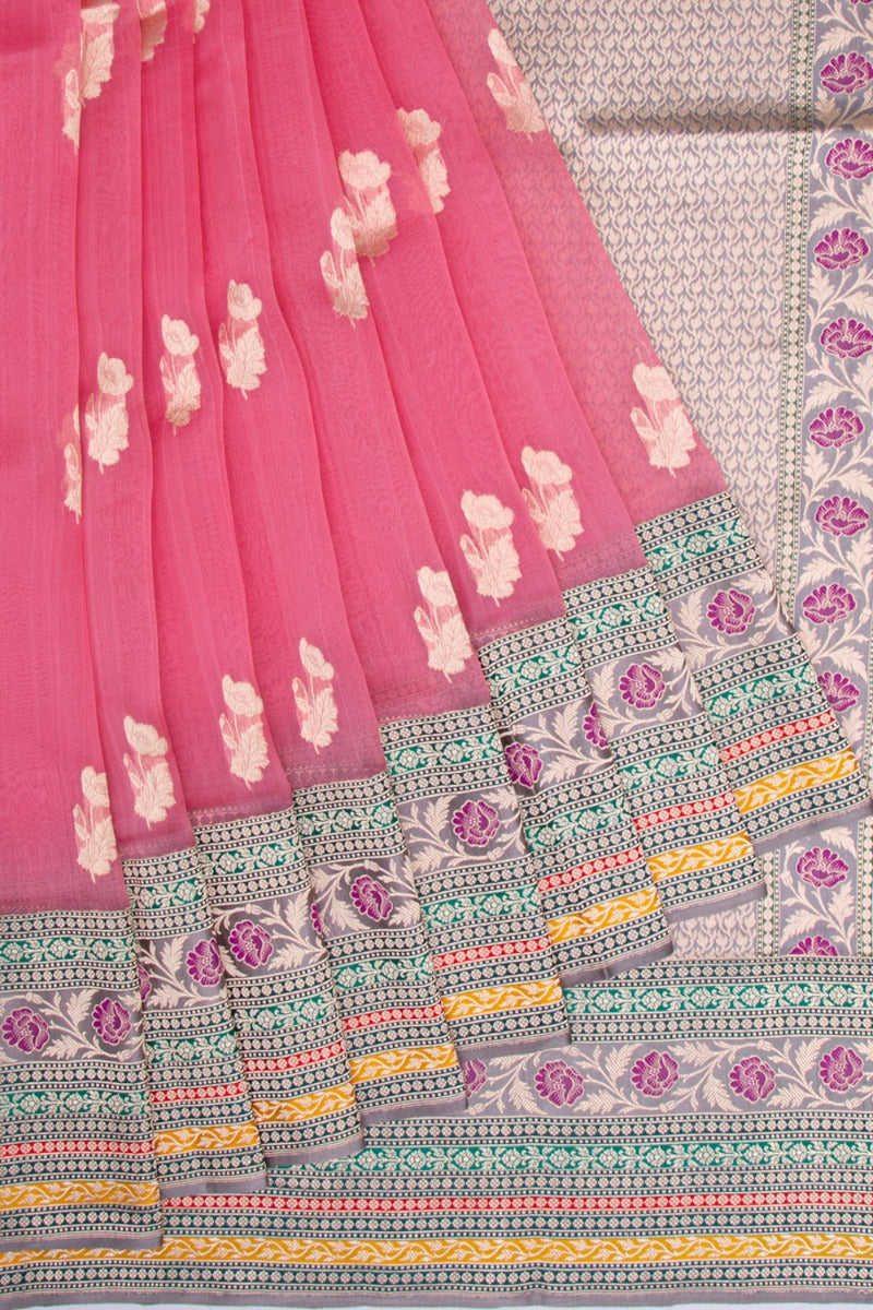 Banarasi Kora Organza Butta Pink Saree