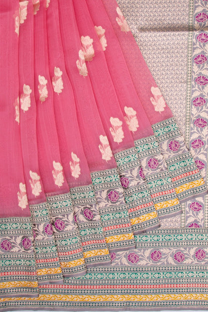 Banarasi Kora Organza Butta Pink Saree