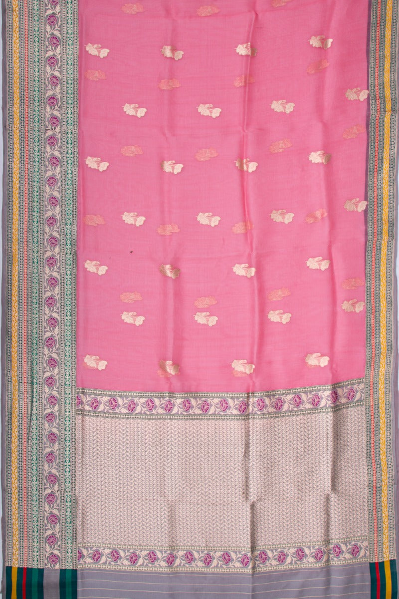 Banarasi Kora Organza Butta Pink Saree