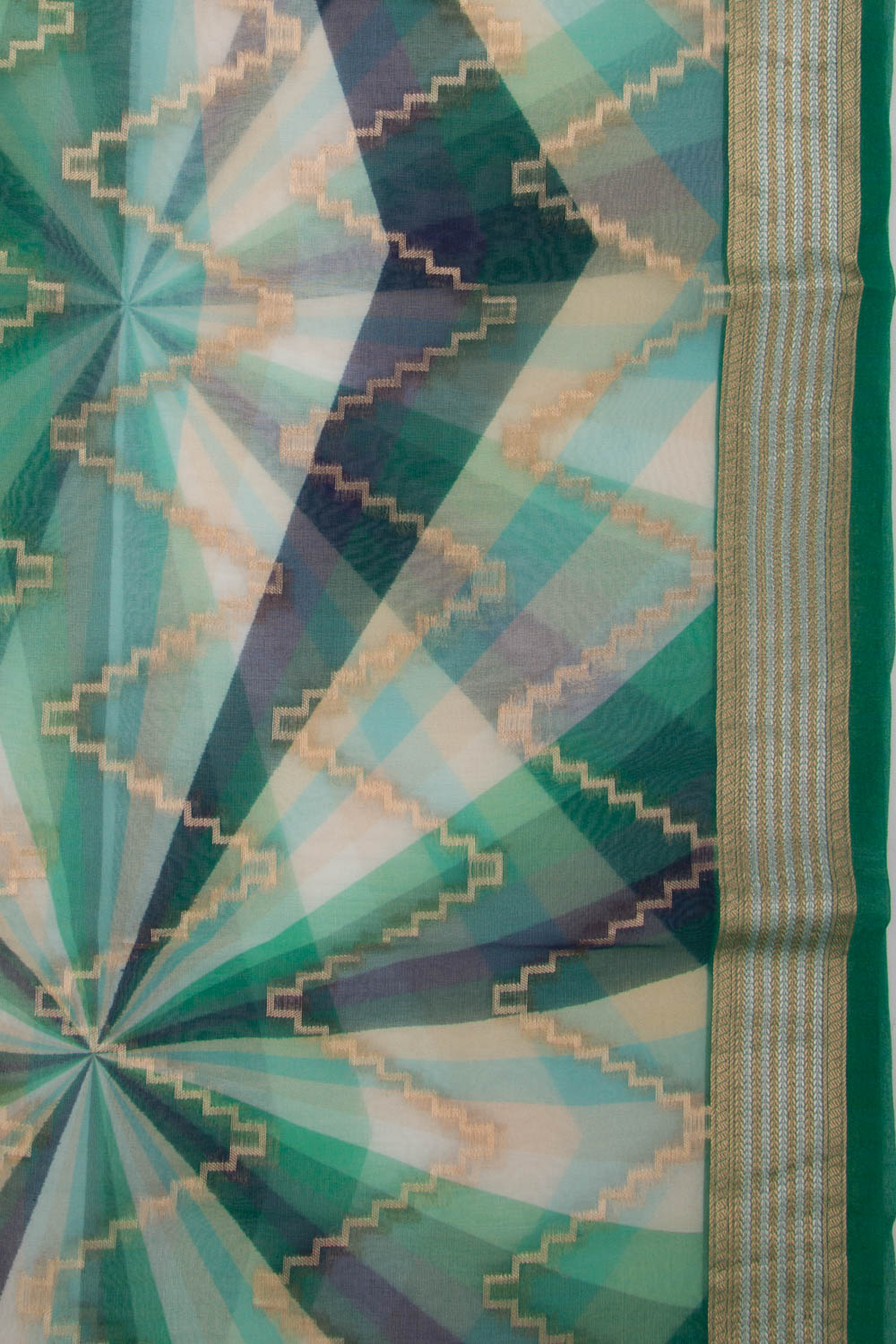 Organza Zig-Zag Lines Green Saree