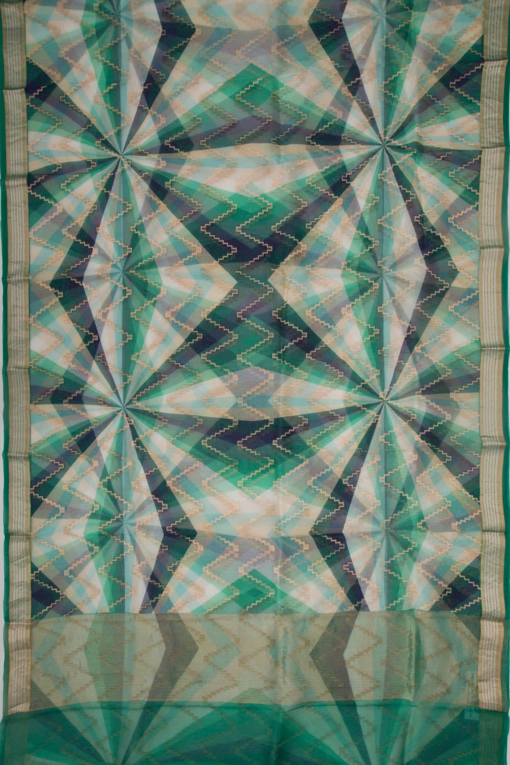 Organza Zig-Zag Lines Green Saree