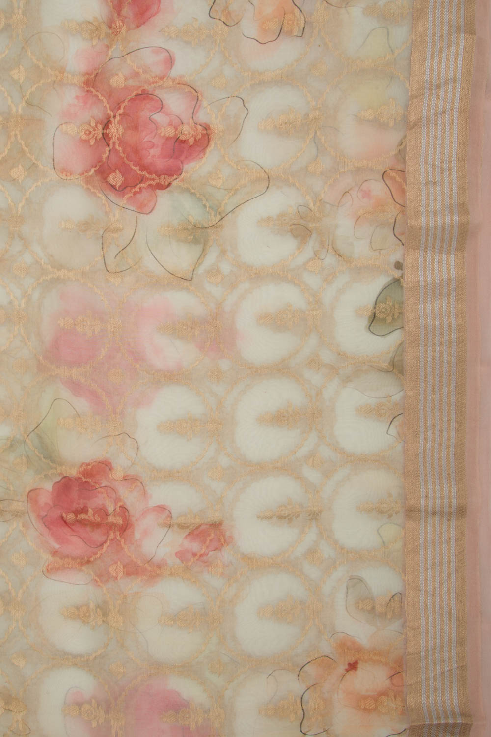 Organza Brocade And Printed Off-White Saree