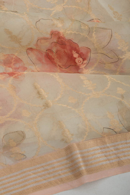Organza Brocade And Printed Off-White Saree