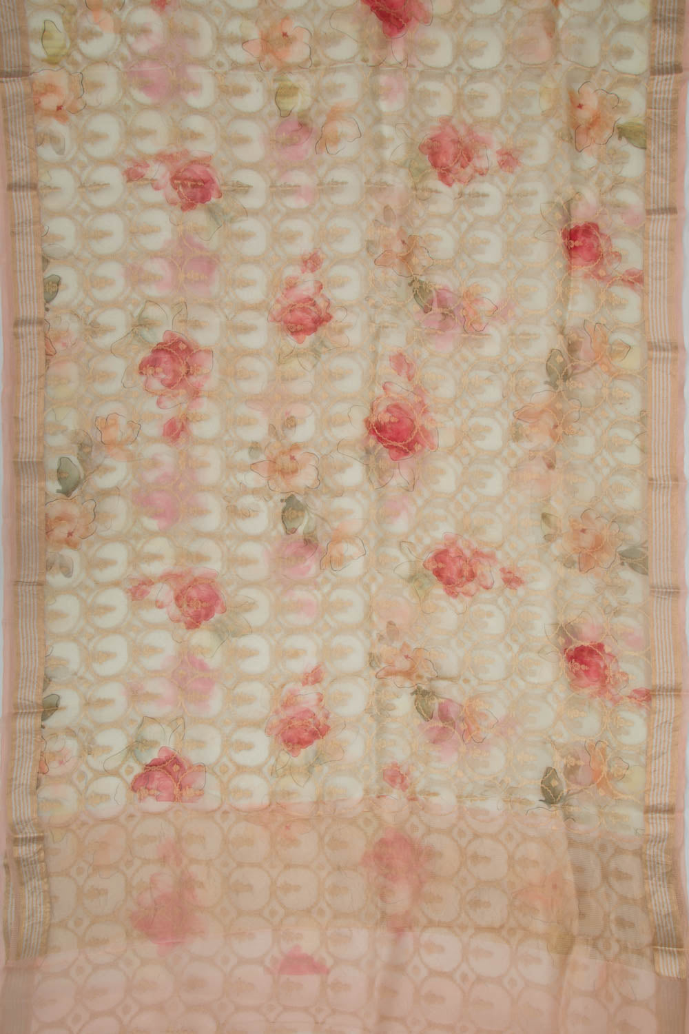 Organza Brocade And Printed Off-White Saree