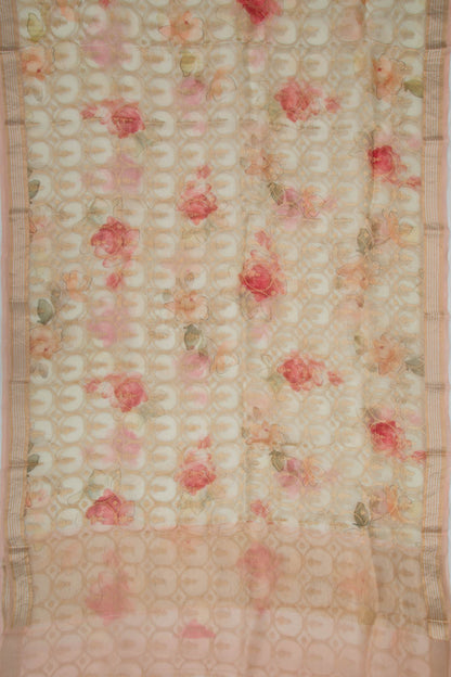 Organza Brocade And Printed Off-White Saree