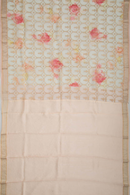 Organza Brocade And Printed Off-White Saree